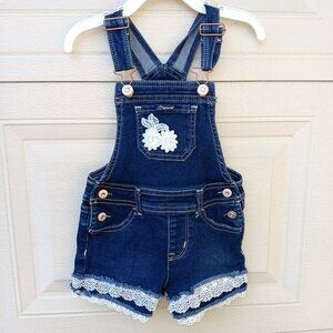 VTG Jordache Toddler‎ Girl Shorts Overalls Size 3T Floral Embroidered Y2K Denim